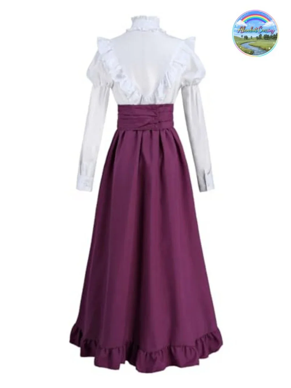 Victorian 2-Piece Dress Set Ruffled Blouse Skirt Belt Women Costume
